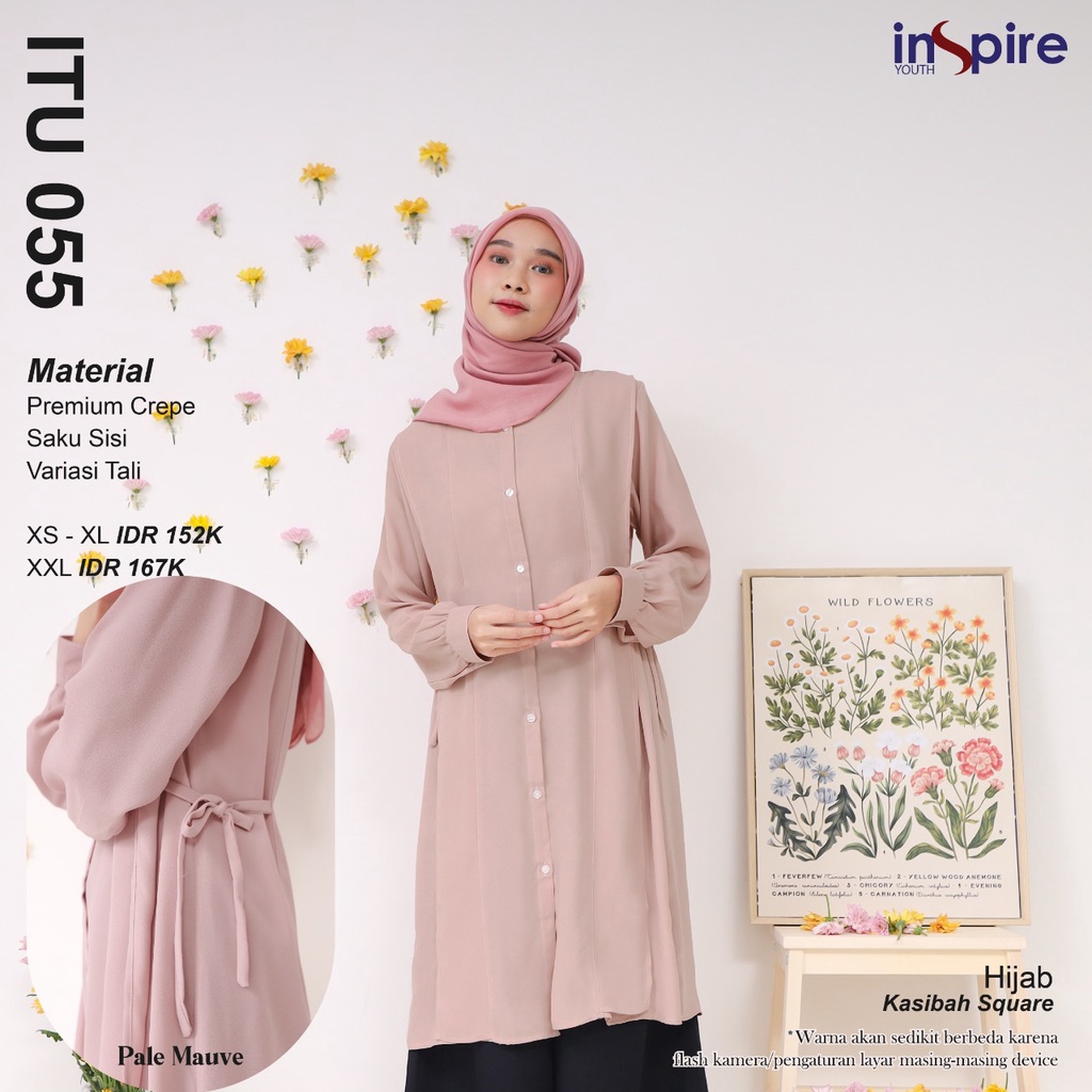 Inspire Tunik ITU 055 Bahan Material Premium Crepe Atasan Muslimah Simple bertali Daily OOTD