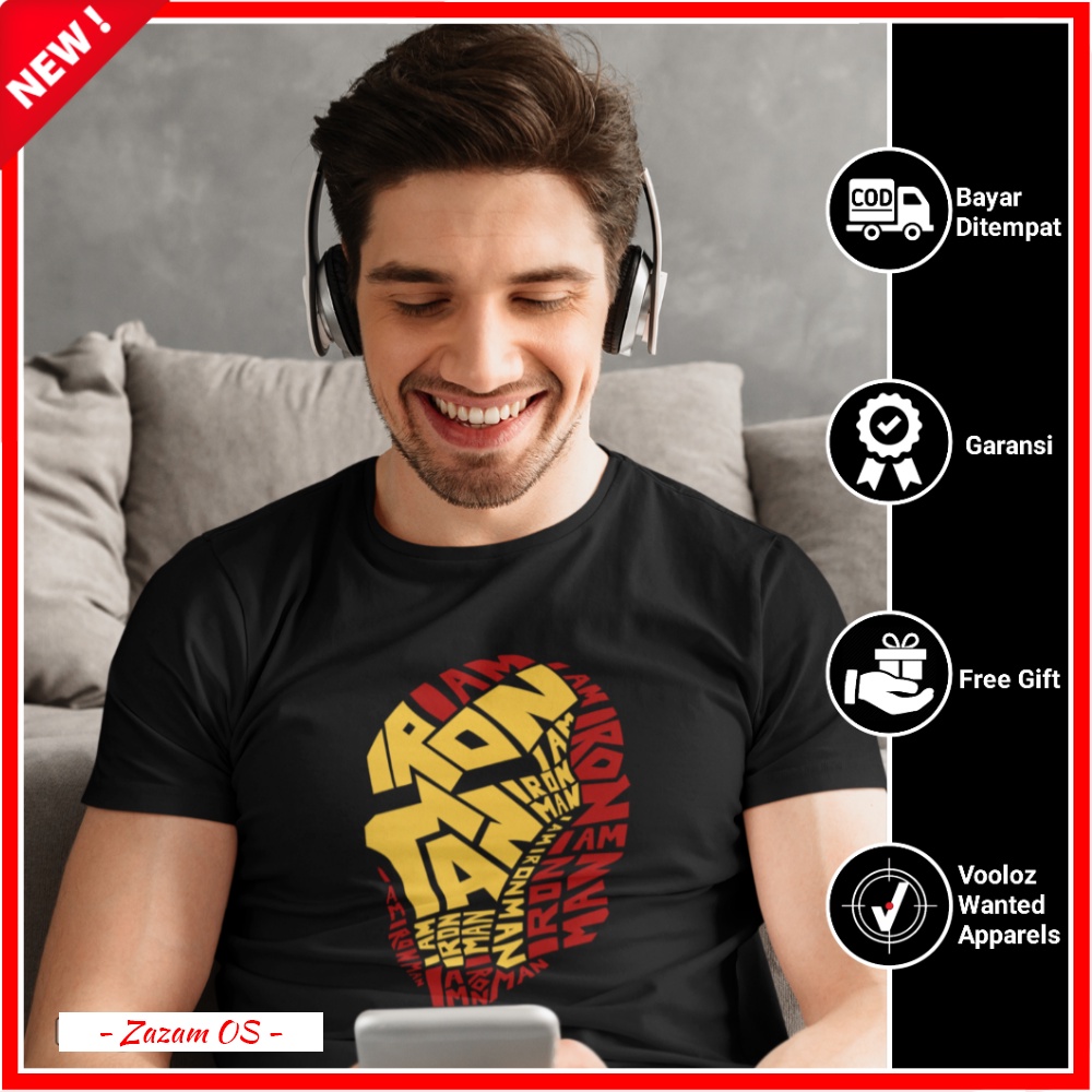Kaos Pria Marvel Original Iron Man Helmet Lengan Pendek Baju Atasan Kaos Distro Cowok T shirt Oblong