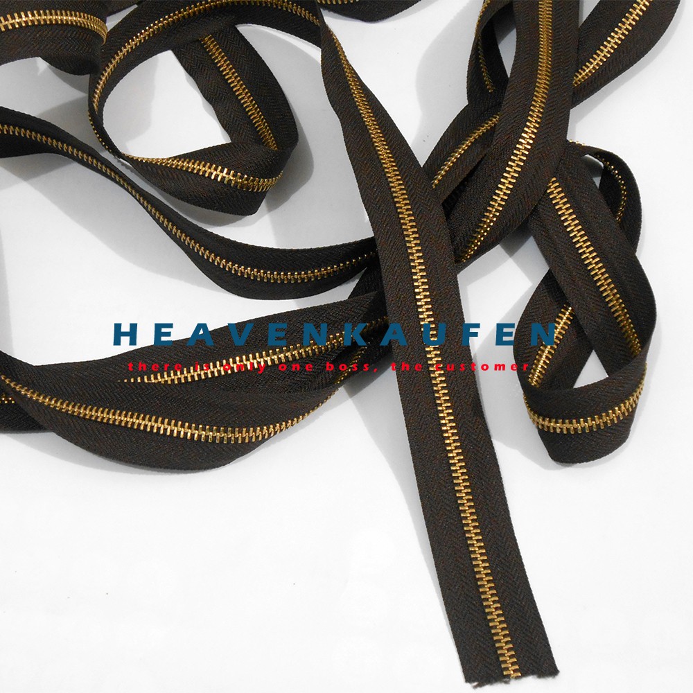 Resleting Zipper YKK Gigi Besi Meteran Coklat-Gold No. 5