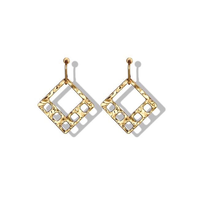 LRC Anting Tusuk Fashion Golden Irregular Concave Square Cutout Earrings D76515