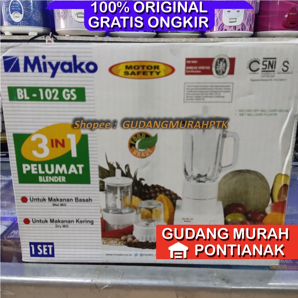 Blender Miyako 3in1 kaca BL 102 GS BL102GS 3in1 glass juice pelumat bumbu kering basah campuran