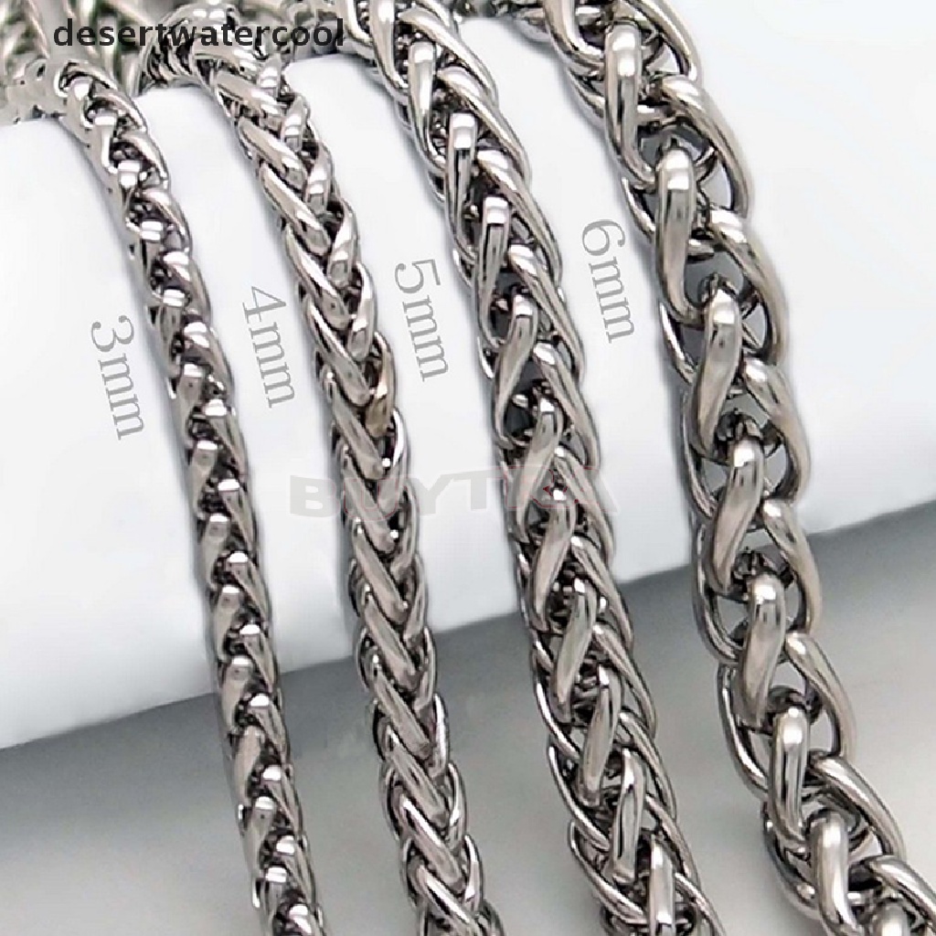 Kalung Rantai Kepang Bahan Stainless Steel Warna Silver Ukuran 3 / 4 / 5 / 6MM Untuk Pria