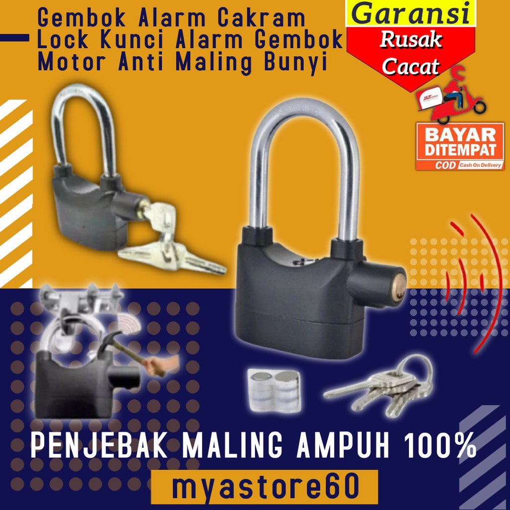 Pengaman Pembasmi Penjebak Maling Gembok Alarm Cakram Lock Kunci Alarm Gembok Motor Anti Maling