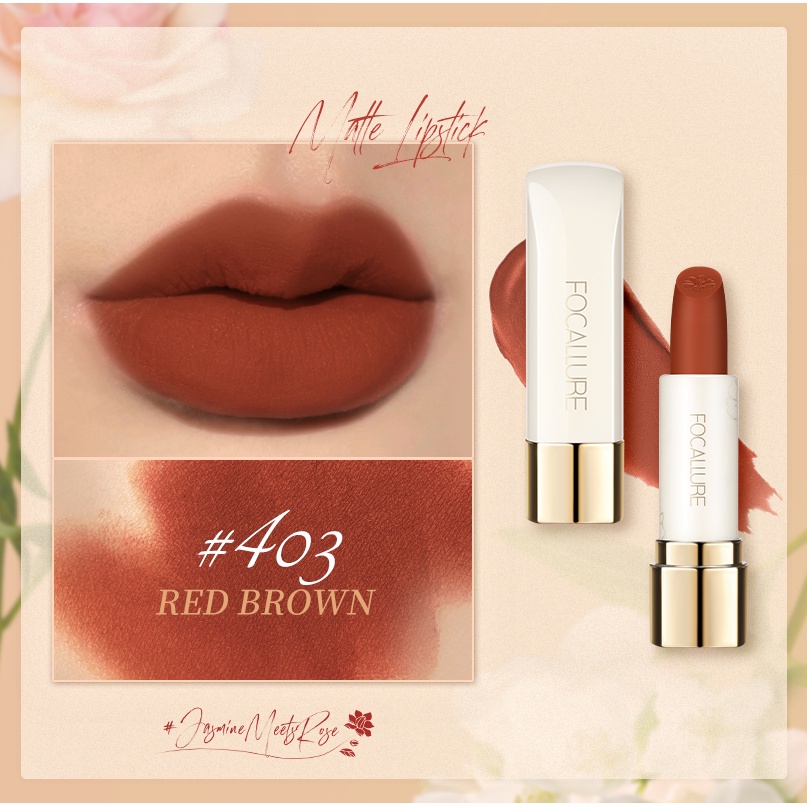 FOCALLURE Matte Lipstick Waterproof Long Lasting Makeup Moisturizer Lip Cream #JasmineMeetsRose Tahan air kosmetik bibir lipstik