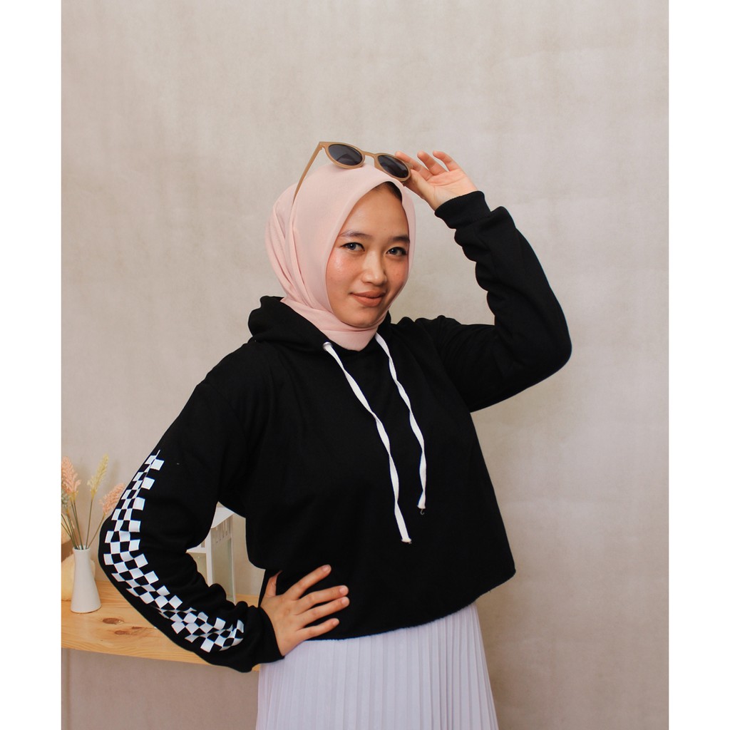 Sweater Crop Hoodie M0tif CATUR TANGAN  // Sweater Wanita korean