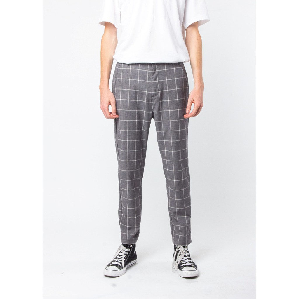  Erigo  Checked Pants Fuzzy Grey Shopee Indonesia