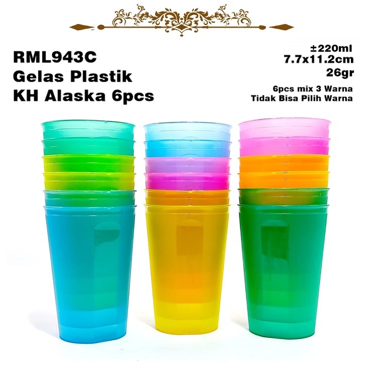 [Set 6pcs] RML943C Gelas Plastik Matte KH Alaska ±220ml 6pcs