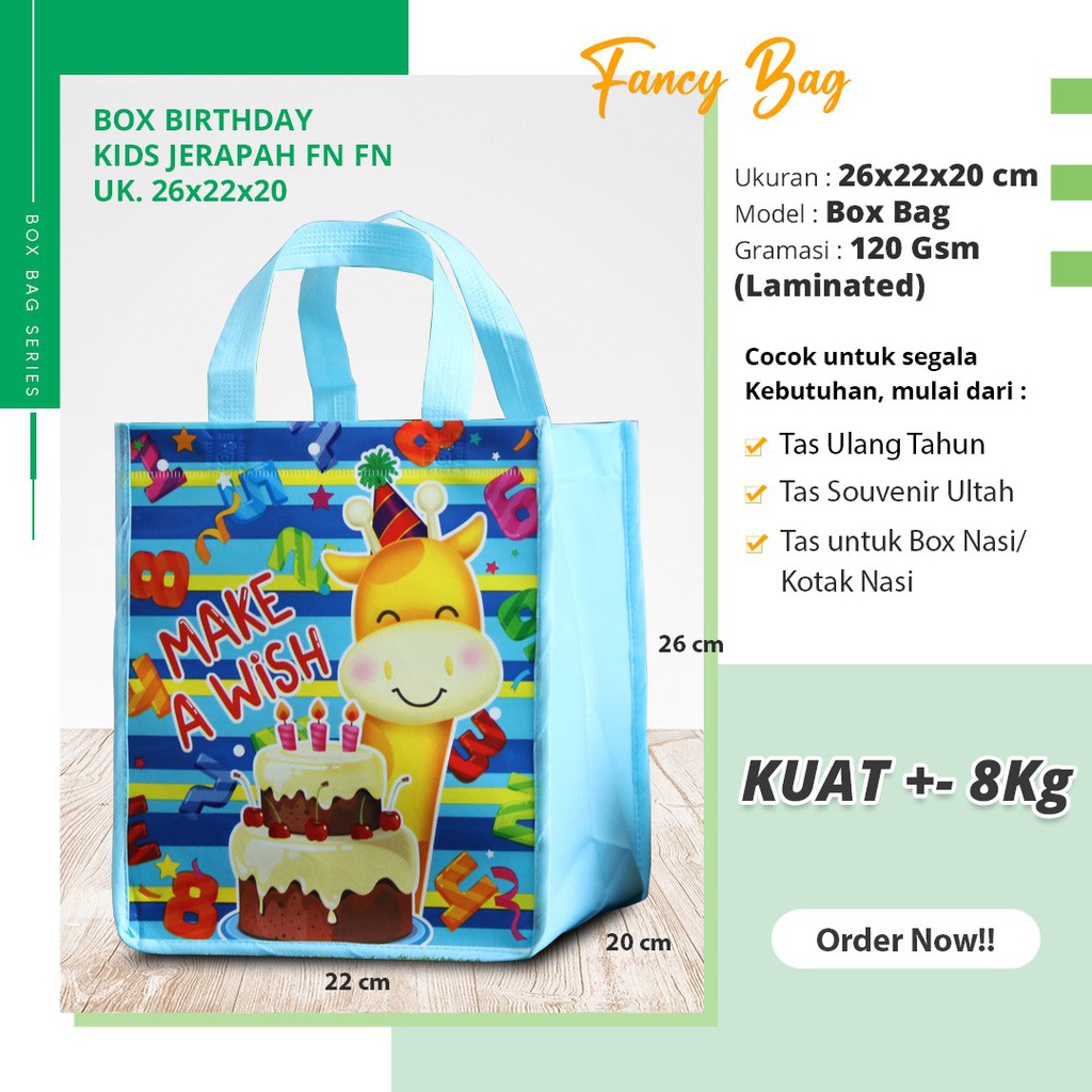 Goodie Bag Ulang Tahun Tas Ulang Tahun Anak Tas Bingkisan Ulang Tahun Anak Bento Laminasi 26X22X20-Jerapah