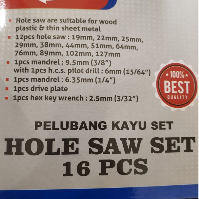 H&amp;L Hole Saw Set Kit 16 Pcs Holesaw Pelubang Kayu