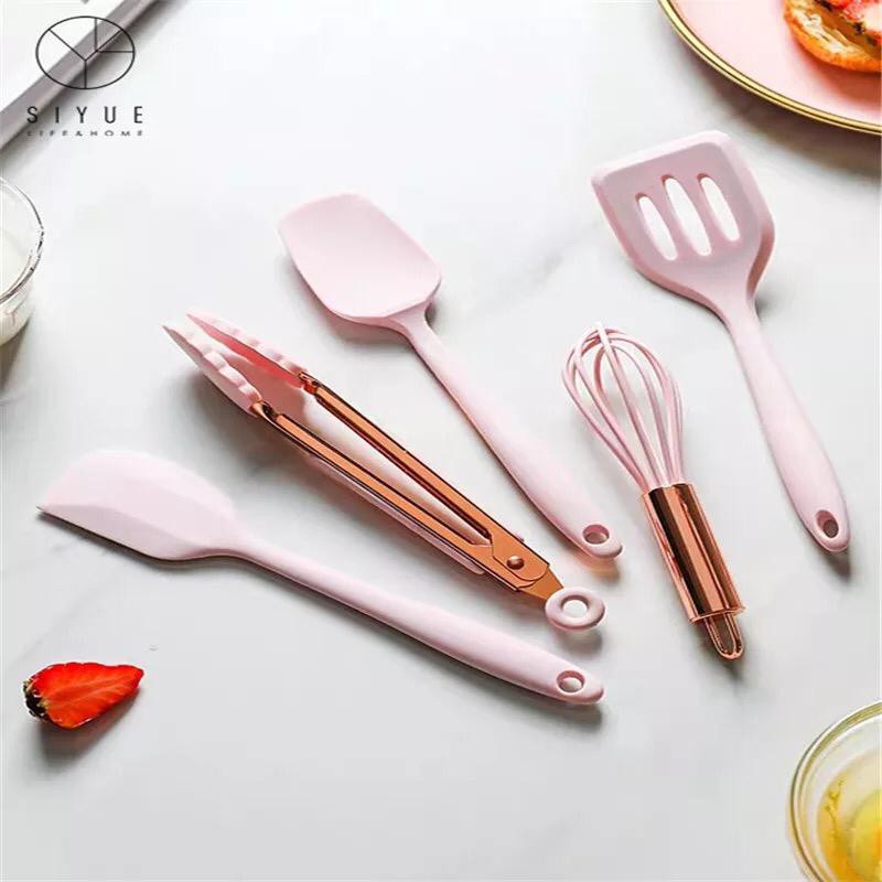 silicone kitchen utensils set mini 5in1 / alat masak set spatula egg beater shovel scraper silikon