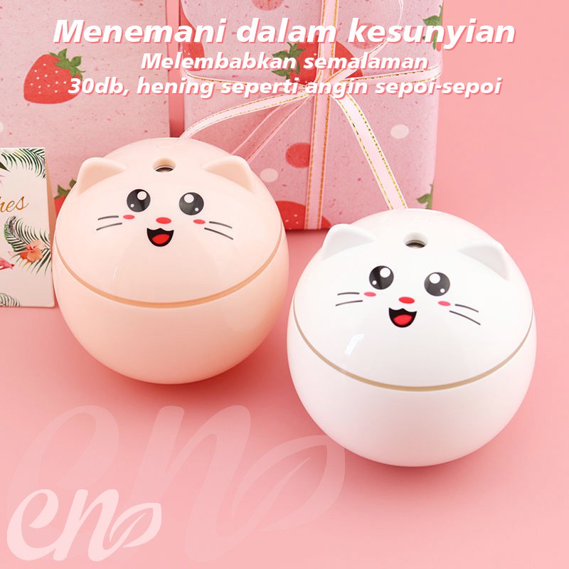 HUMIDIFIER DIFFUSER AROMATERAPHY MODEL KUCING LUCU AESTETIK PINK PUTIH 300ML
