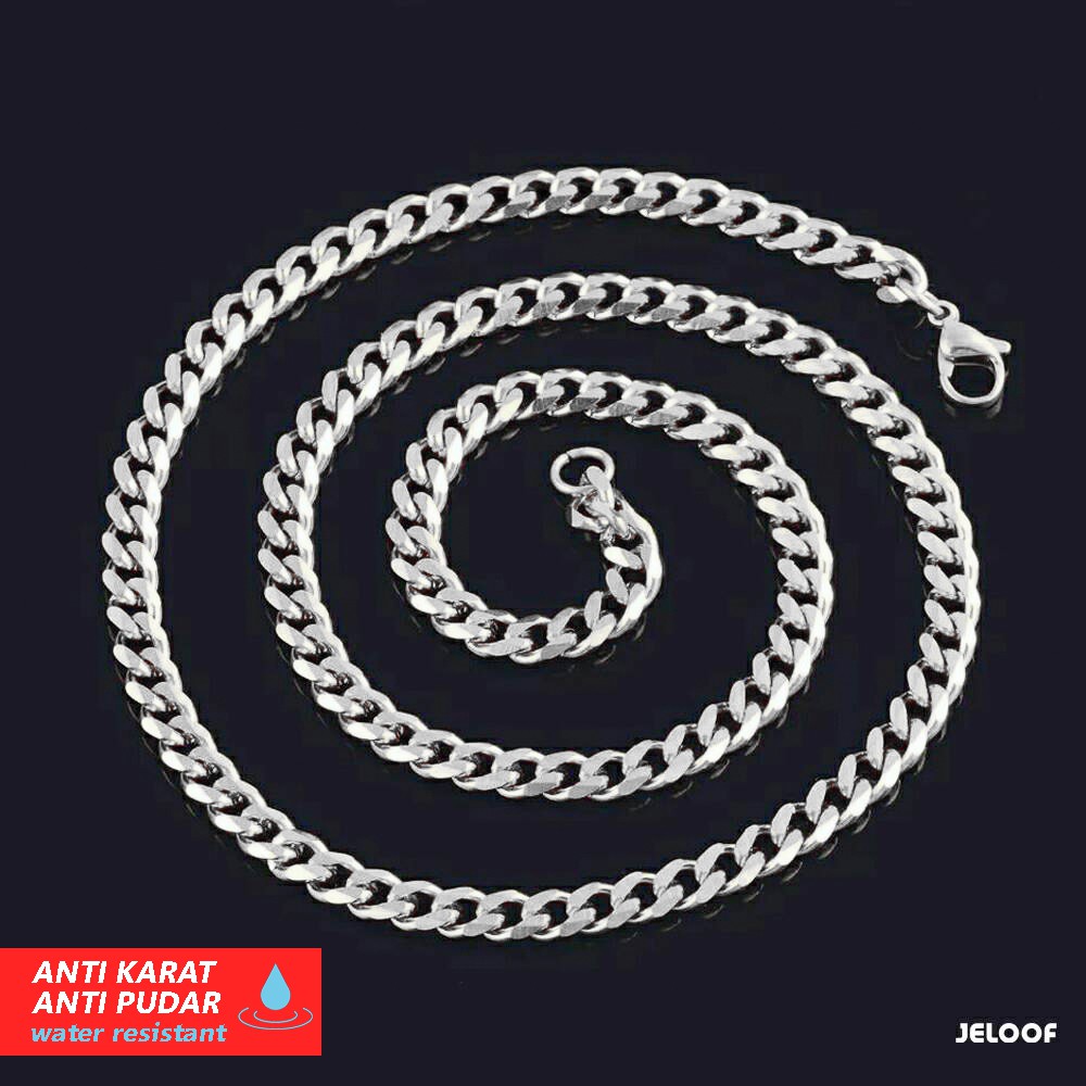 Jeloof Kalung Titanium Silver Rantai Stainless Steel Panjang 60 CM - (Bisa Request Potong)