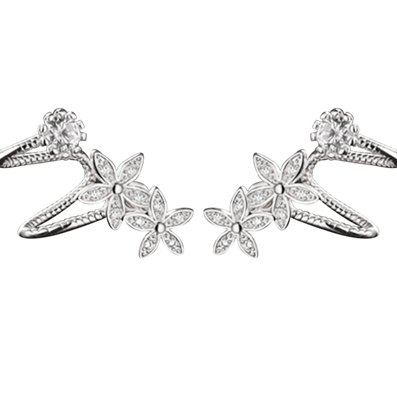 Anting Klip Bentuk Bunga Warna Silver Rose Gold Untuk Wanita