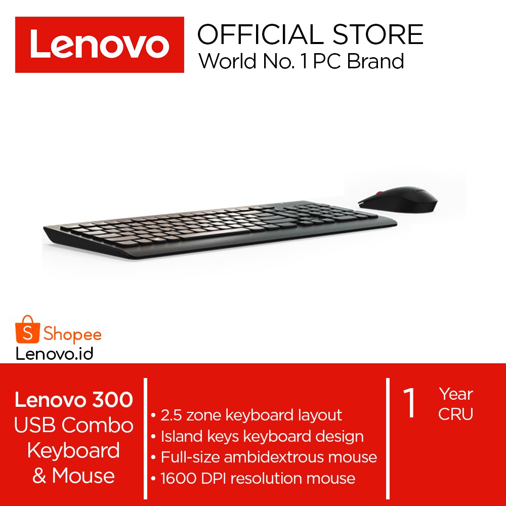 Lenovo 300 USB Combo Wired Keyboard & Mouse - US English GX30M39606-2