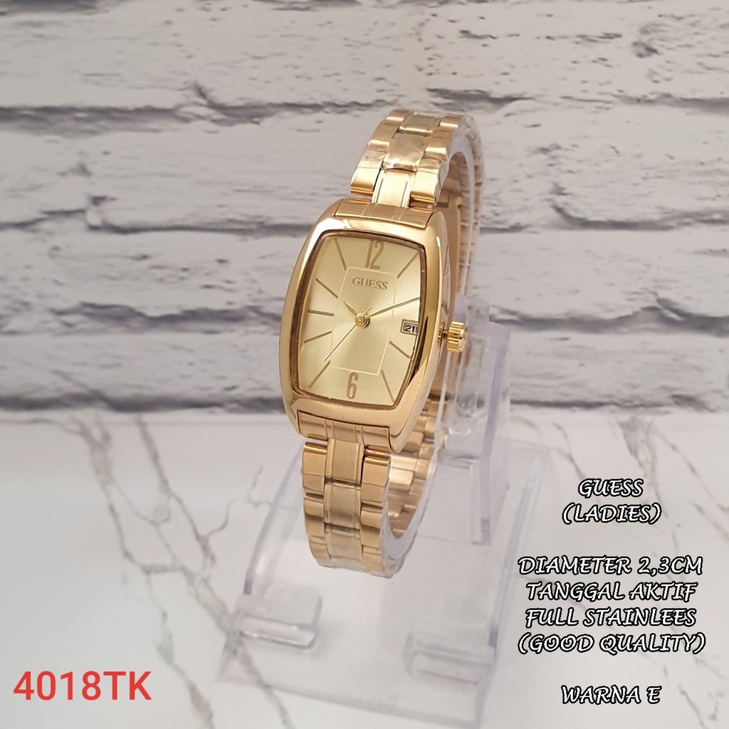 JAM TANGAN WANITA GUESS RANTAI BODY CAPSUL OVAL GS-002 KNOP GERIGI TANGGAL AKTIF