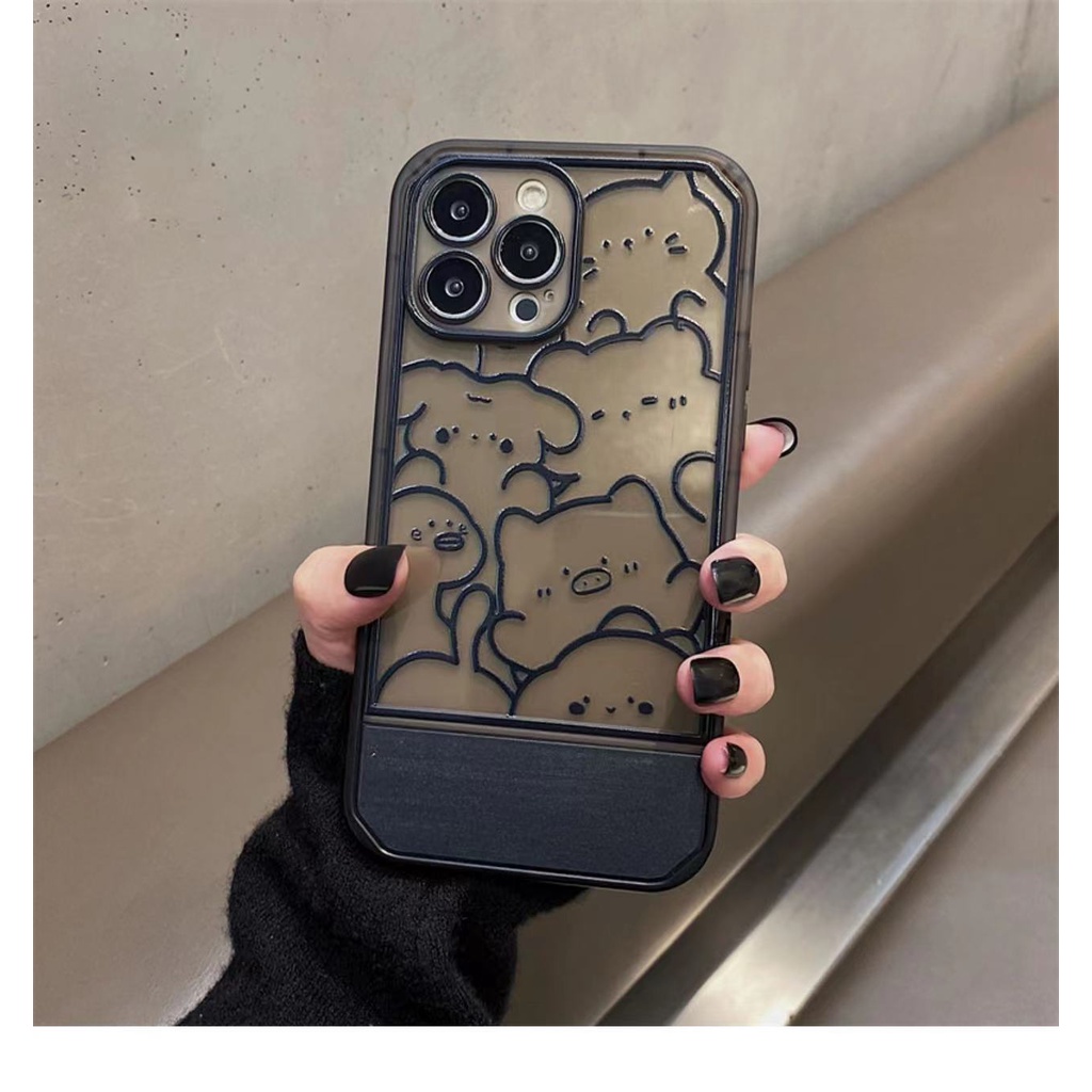 Soft Case TPU Transparan Dengan Bracket Untuk iPhone 12 13 Se 2020 6 6S 7 8 Plus X XS XR 11 Pro Max