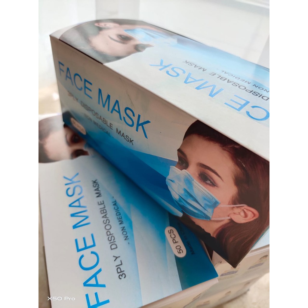 Face Mask 3ply Disposable Mask isi 50pcs EARLOOP- Masker Non Medis