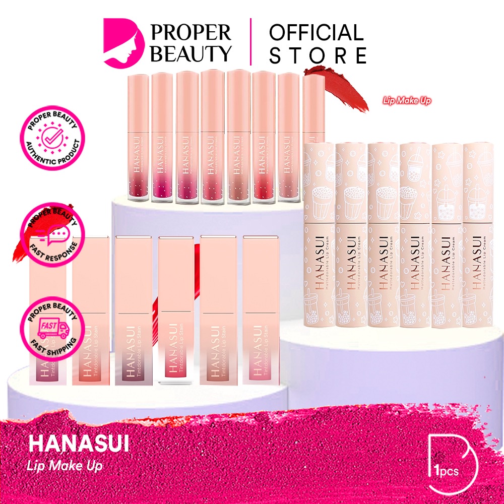 HANASUI Lip Make Up Indonesia / Lipstick Mattedorable Cream Boba Edition Tintdorable Stain / Cleansing Water Remover Spray Primer Foundation BB Cream Compact Powder Serum Cushion Blush On Eyeshadow Mascara Eyebrow Eyeliner / Paket Wajah Face Set