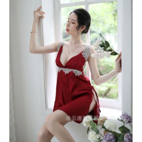 Longnight Sexy Lingerie Baju Tidur Dress Brukat SL-23 RED