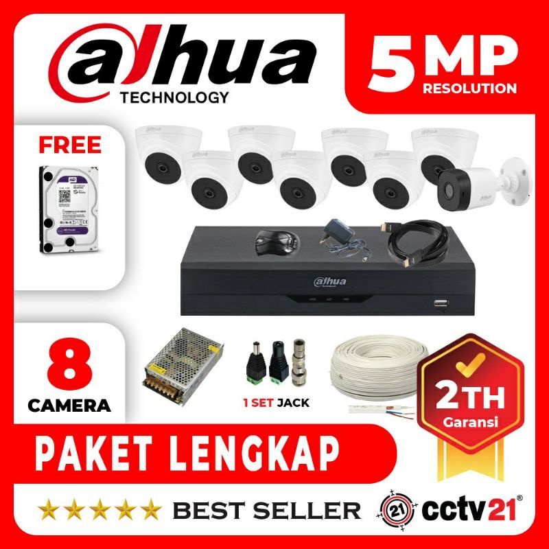 PAKET CCTV DAHUA 5MP DVR 8 CHANNEL 8 KAMERA SIAP PASANG