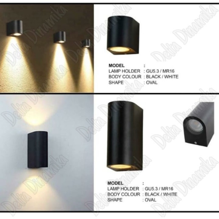 lampu dinding minimalis outdoor fitting mr16 wall light oval satu arah