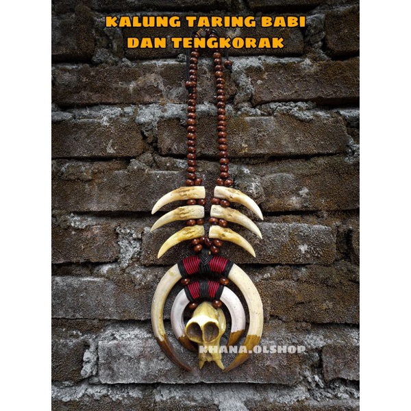 Kalung Etnik Dayak Taring Babi Dan Tengkorak Kepala Monyet Kera