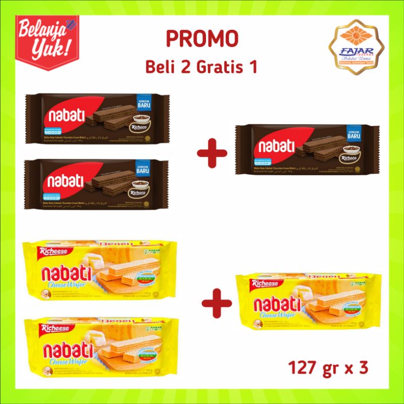 (PROMO Beli 2 Gratis 1) Recheese Nabati Wafer Renyah Rasa Coklat dan Keju 127gr x 3 Richoco dan Krim