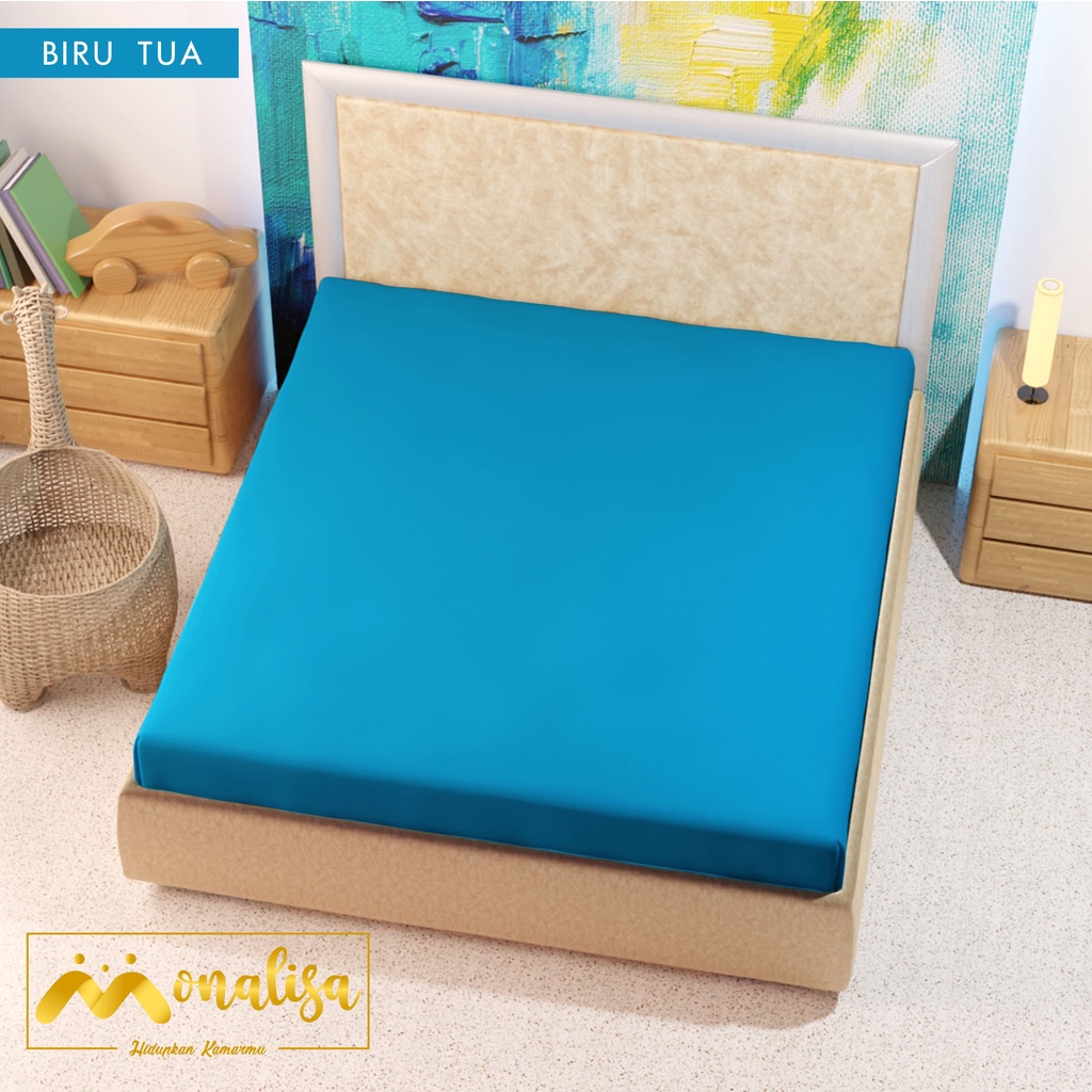 GROSIR SPREI WATERPROOF MONALISA UKURAN 180X200 DAN 160X200 TINGGI 20-biru tua