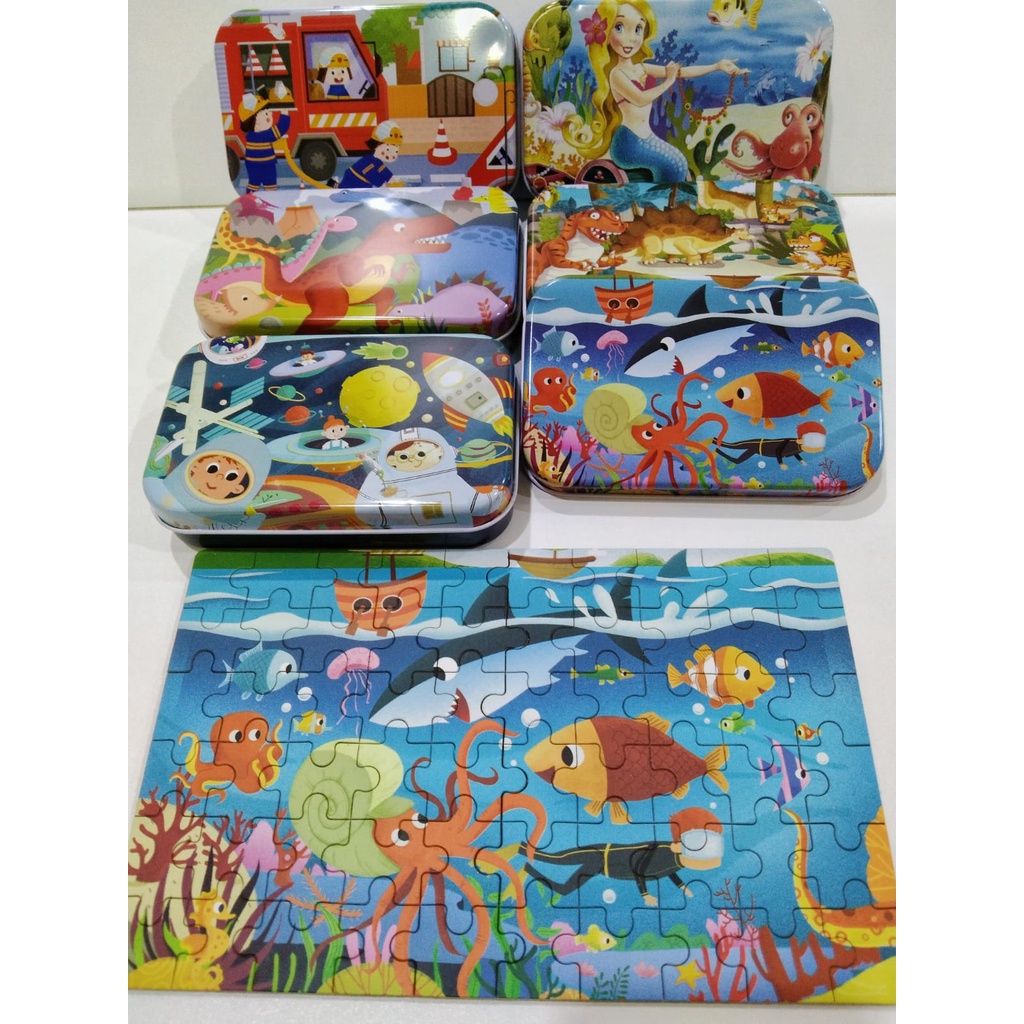 Puzzle Kayu 60pcs Kotak Besi / Wooden Puzzle 60pcs / Puzzle Kaleng / Mainan Edukasi-JH-PK