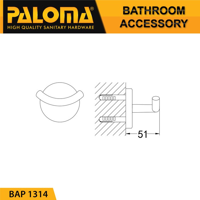 PALOMA BAP 1314 Kapstok Gantungan Baju Handuk Rak Hanger Mandi 2 Kait