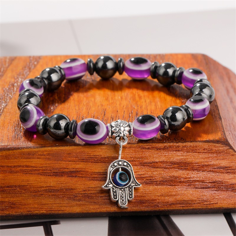Gelang Magnetik Desain Evil Eye Warna Biru Ukuran 10mm Untuk Pria Dan Wanita