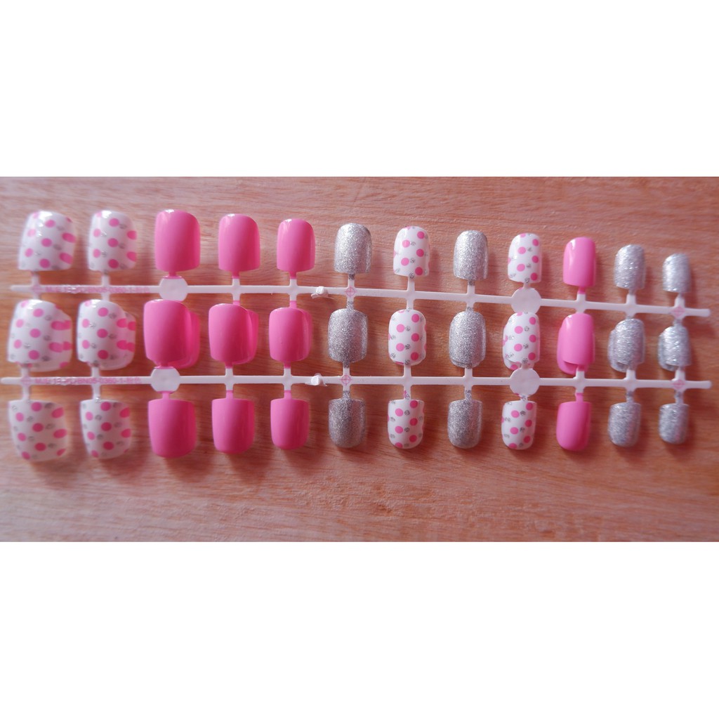 KUKU PALSU KARAKTER PRINTED NAILS KODE ROSE POLCA PINK