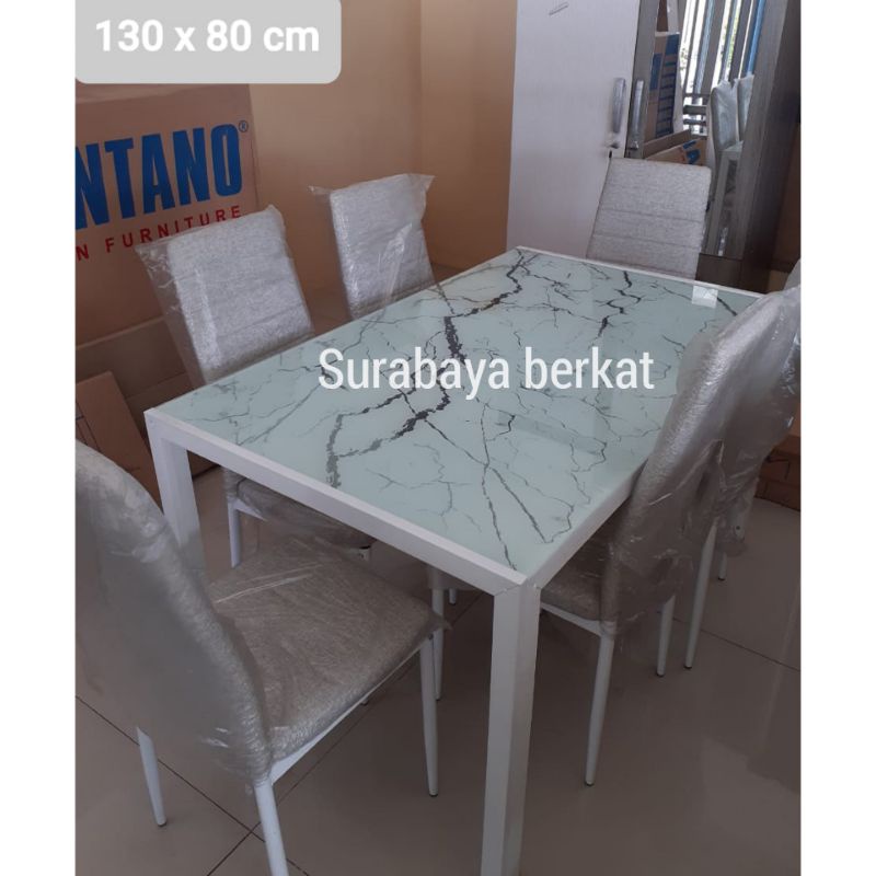 meja makan kaca impor dan 6 kursi