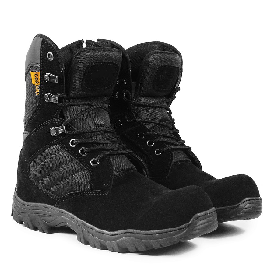 COD!! Sepatu Pria DLT USA Tactical Cordura Gurun 8 inci Tinggi Zipper Boots Safety Ujung Besi HITAM