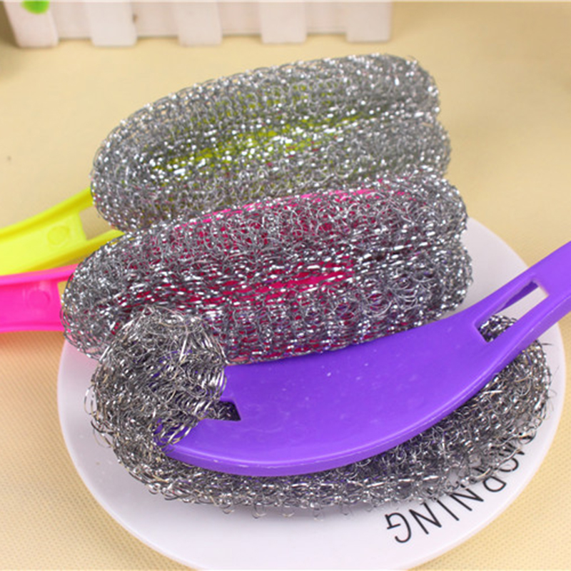 Stainless Steel Scrubber Dish Brush Pot Pan Clean Wire Ball Scrubber Sikat Pembersih Dengan Gagang Panjang Alat Dapur