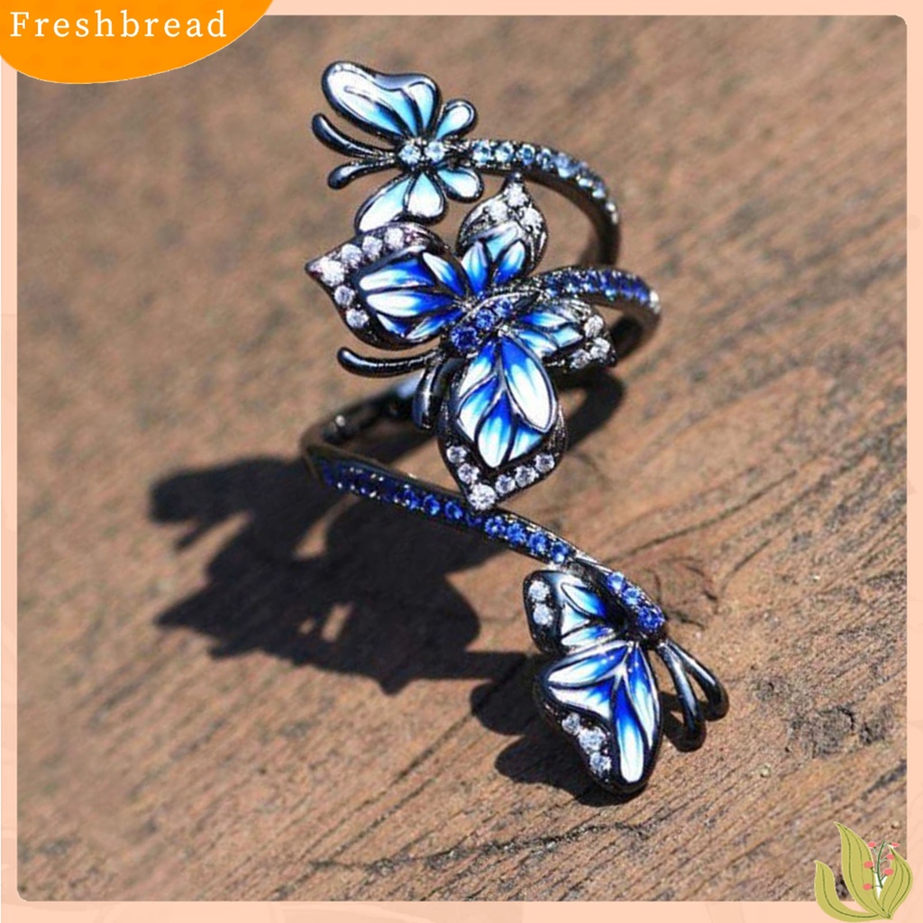 Terlaris Adjustable Ring Elegant Open-end Design Three Blue Butterflies Ring Jewelry for Party