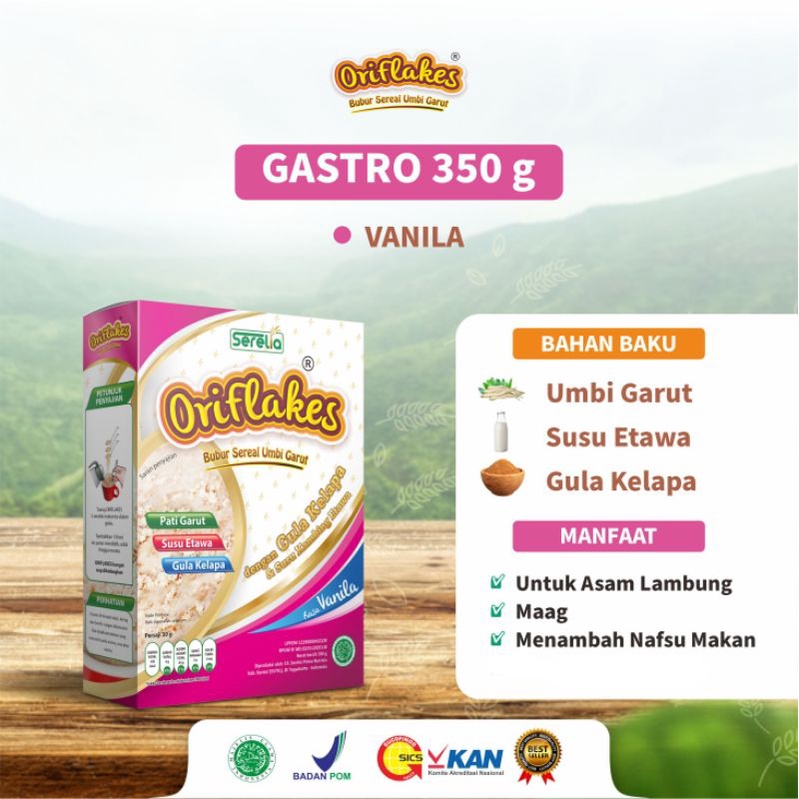 Oriflakes Gastro Sereal Umbi Garut 350 gram Asam Lambung Gerd Anxiety rasa VANILLA Oriflakes Malang