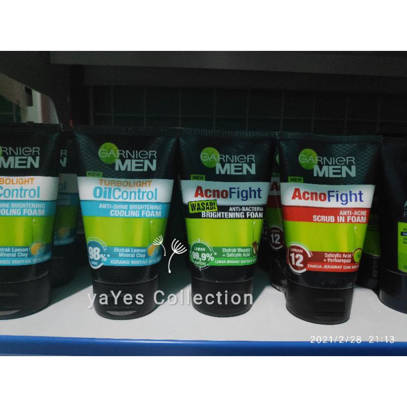 Garnier Men 100 ml turbolight oil control acnofight Washabi anti acne foam sabun cuci muka Pria laki