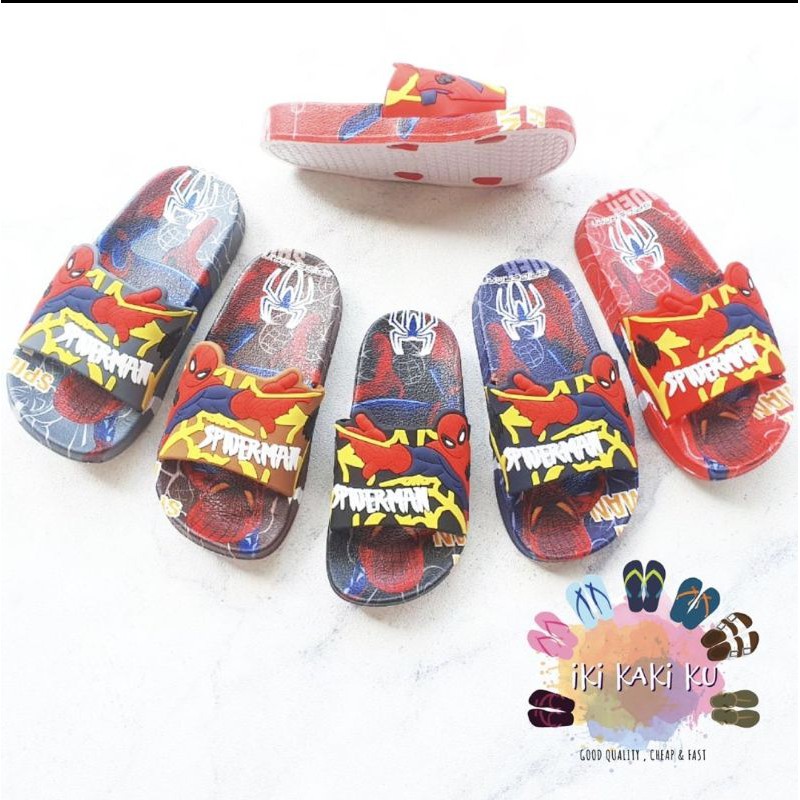 SANDAL SELOP ANAK LAKI GAMBAR KARAKTER SPIDERMAN BARU KARET LENTUR ANTI SLIP 009-6S UKURAN 24-29