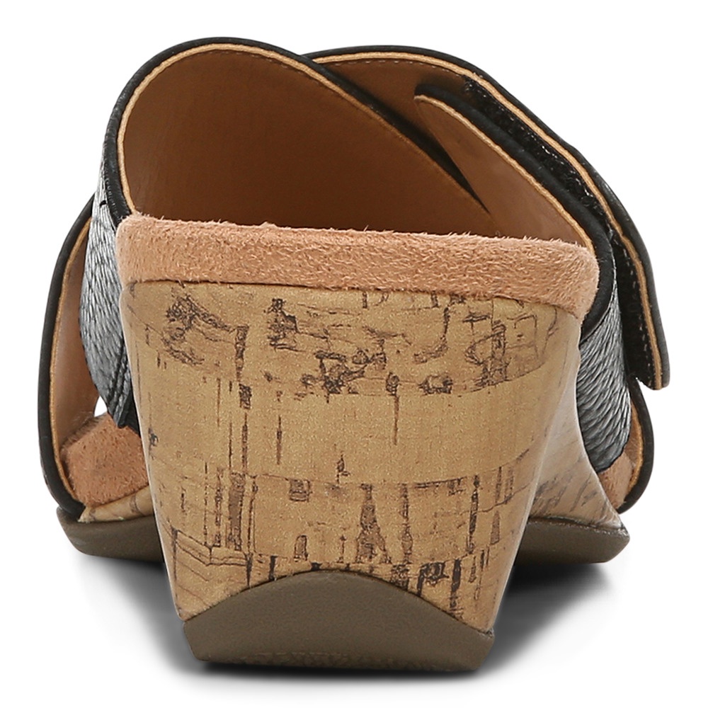 Vionic Leticia Leather Black Wedges Wanita