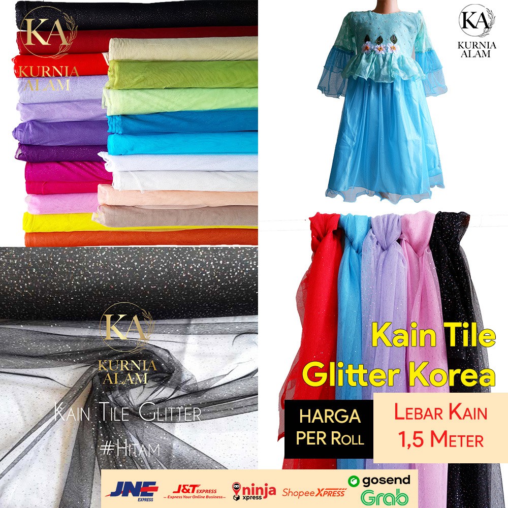 Kain Tile Tulle Tila Gliter Korea 150 cm per Roll Murah Bahan Rok Dress Gaun Kebaya Glitter