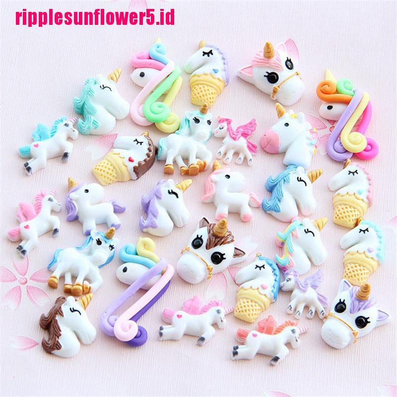 10pcs cabochon Flat Back Bahan resin Desain unicorn Untuk Dekorasi Ponsel Diy