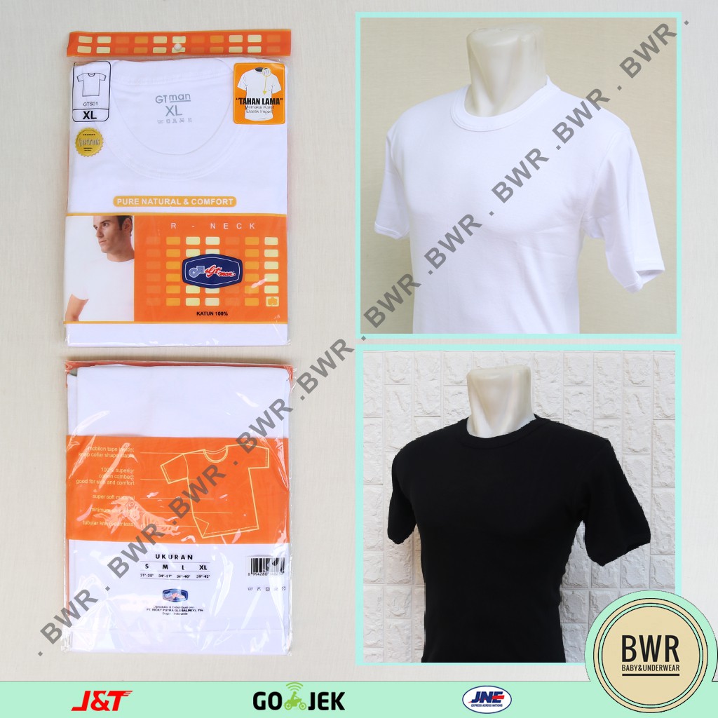 Kaos Oblong GT Man GTS01 Putih Hitam / Kaos Dalam Pria Gt Man Pure Natural &amp; Comfort | Bwr