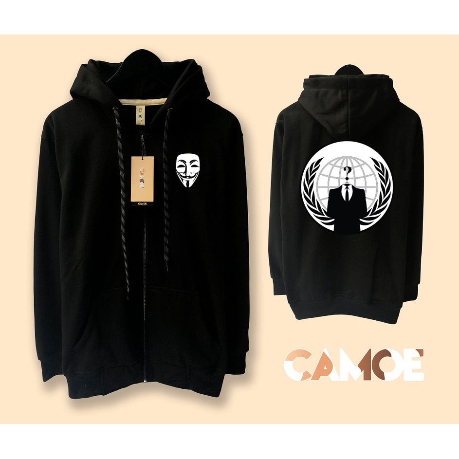 Jaket Hoodie Zipper Anonymous Hacker Logo