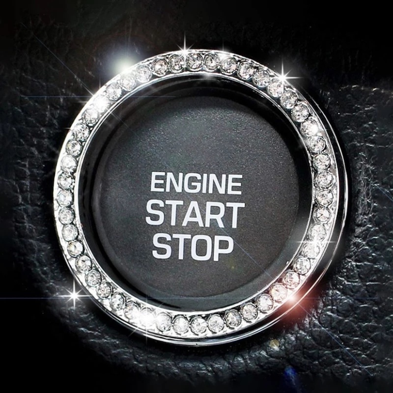 [1Pcs Car One-button Start Decorative Ring Diamond-encrusted Crystal Ring] [Car Start Ring Stop Engine Ignition Push Button Decoration Rhinestone Crystal Ring]