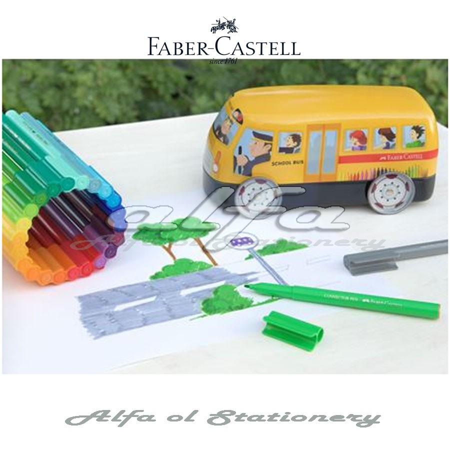 Connector Pens Faber Castell 20 pcs School Bus Tin - Spidol 20C