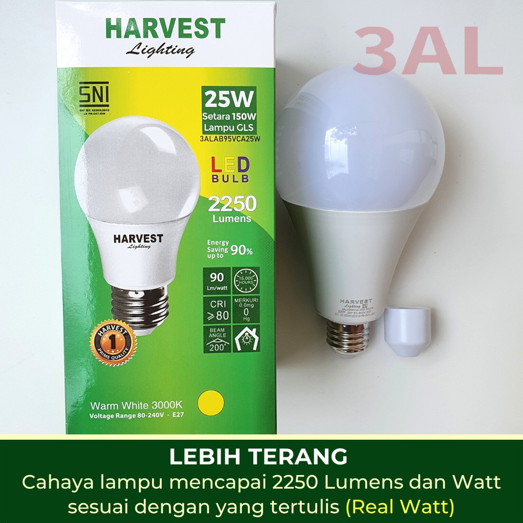 25W HARVEST LIGHTING Lampu Bohlam LED A Bulb  25 Watt Lampu Hemat Energi Original Bersertifikasi SNI dan Bergaransi