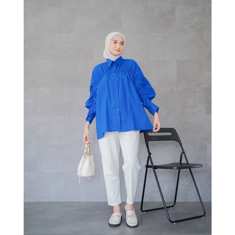 blouse wanita/kemeja fuchia/kemeja biru elektrik/baju atasan wanita