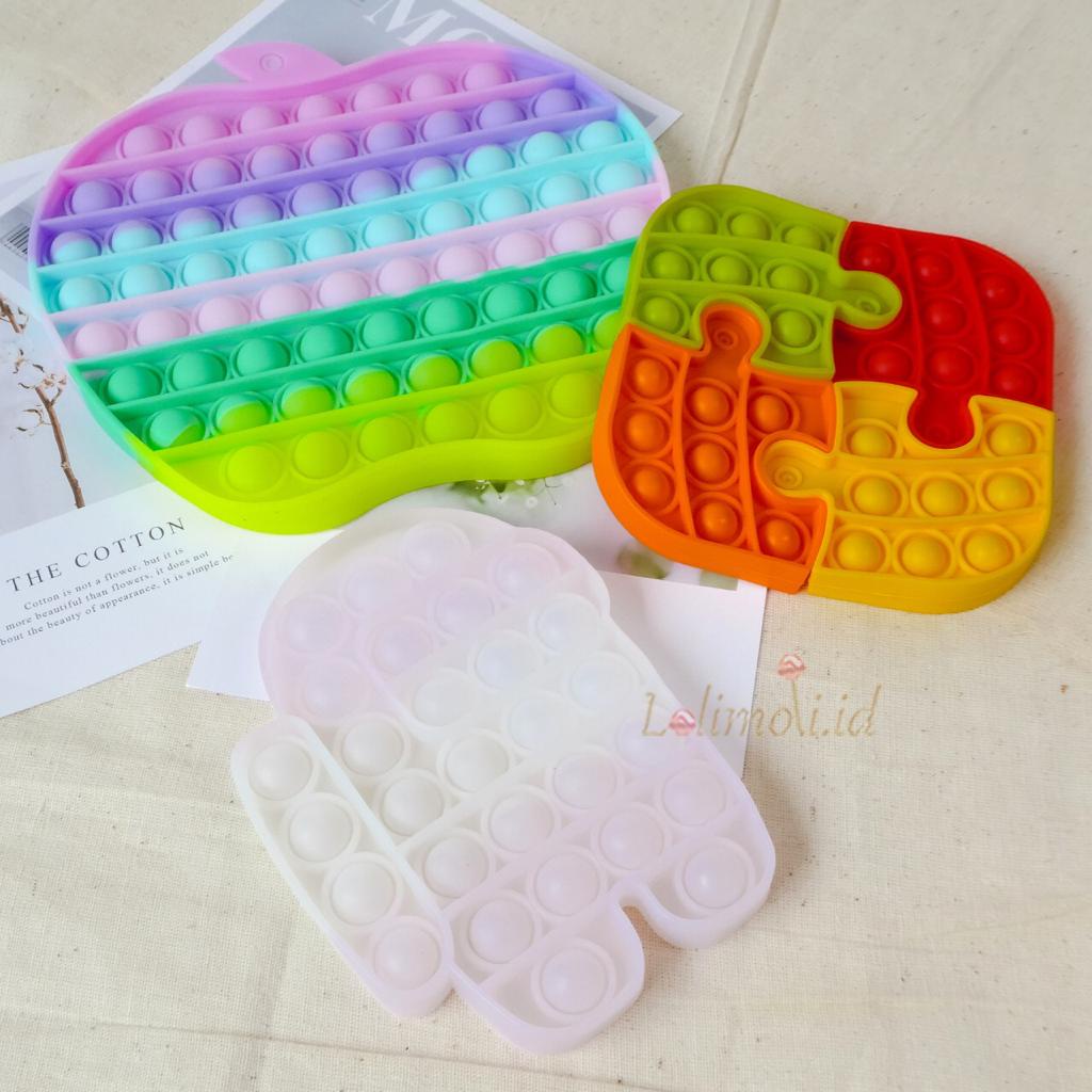 Fidget Push Pop It Mainan Pop It Bubble Bentuk Lucu Rainbow Dan Polos Import-3 PCS MIX