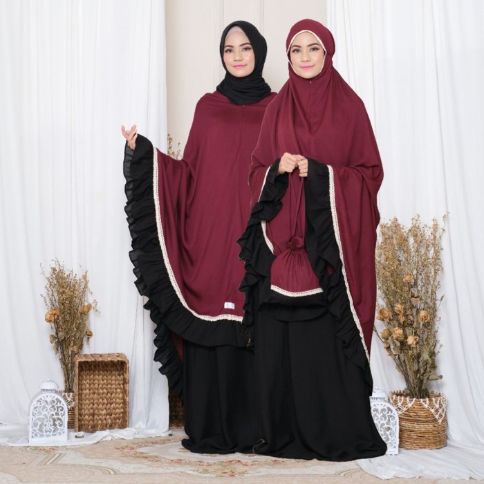 TERLARIS MUKENA DEWASA TRAVELING 2 IN 1 BANESKA NAJWA MIX BURGUNDY BLACK JUMBO - BLACK-BURGUNDY